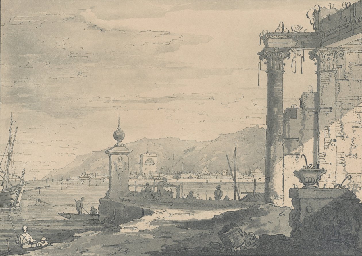 En kystscene med en klassisk ruin til højre, 1811. af George Hawkins