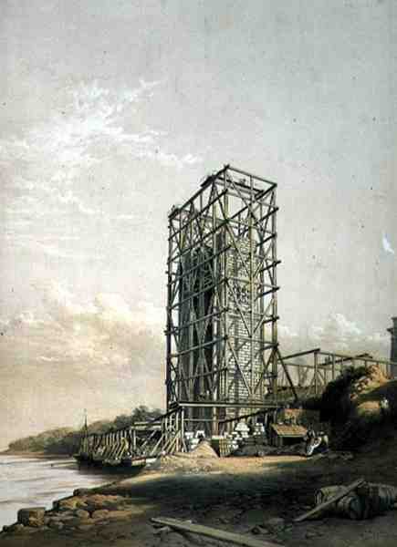 Britannia Bridge, Caernarvon Tower, september 1848, pub. i 1849 (litho) af George Hawkins