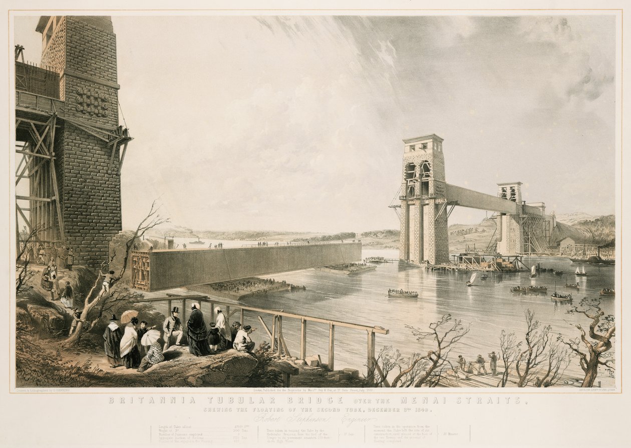 Britannia Tubular Bridge under konstruktion, 3. december 1849 af George Hawkins