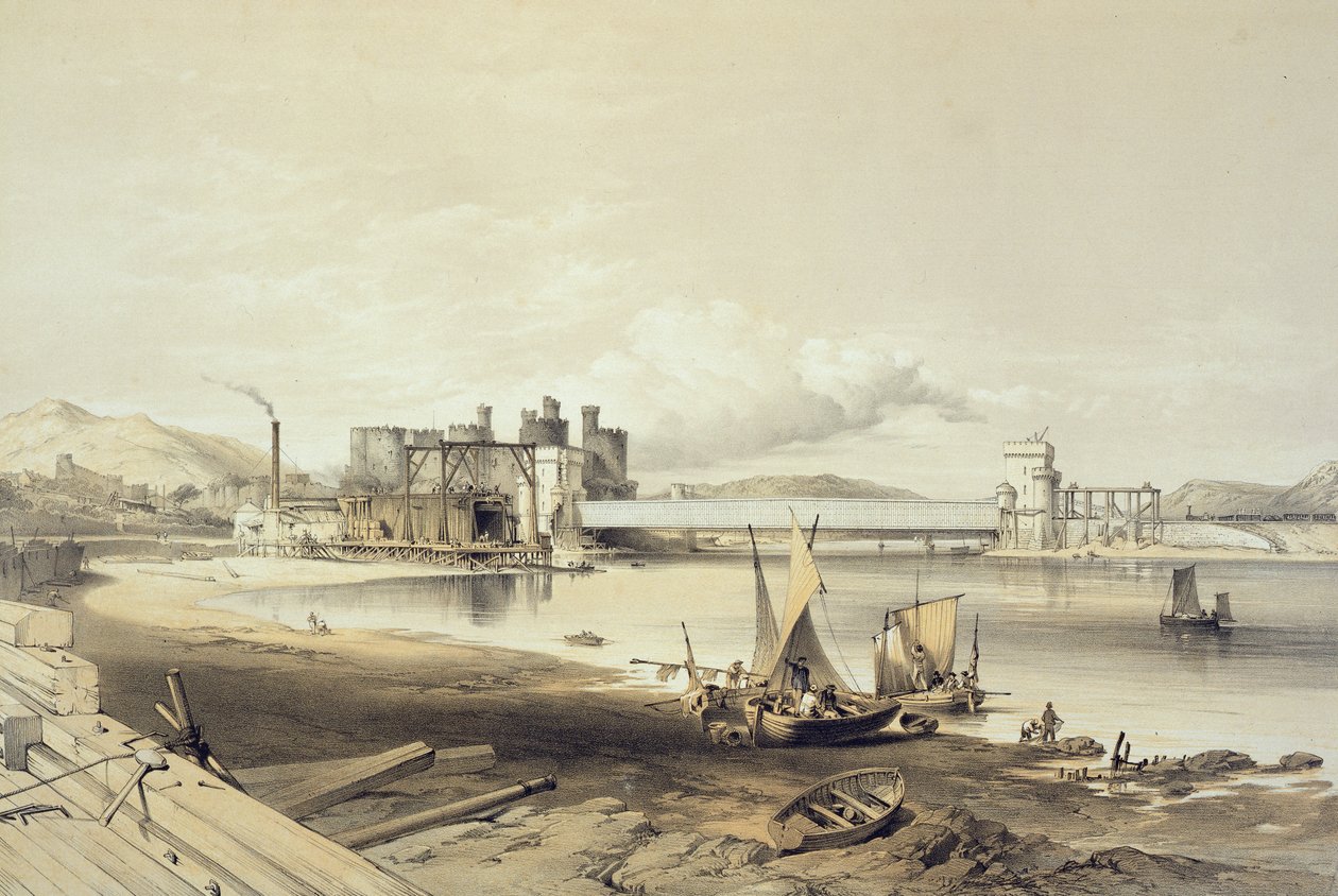 Conway Bridge, Construction of Second Tube, september 1848, indgraveret af kunstneren af George Hawkins