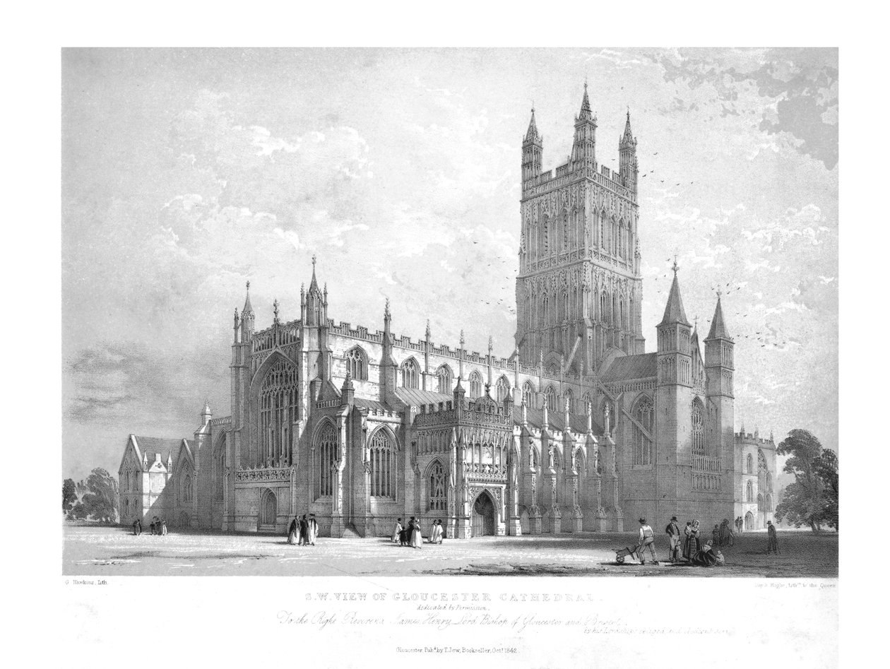 S.W. Udsigt over Gloucester Cathedral, c1842. af George Hawkins
