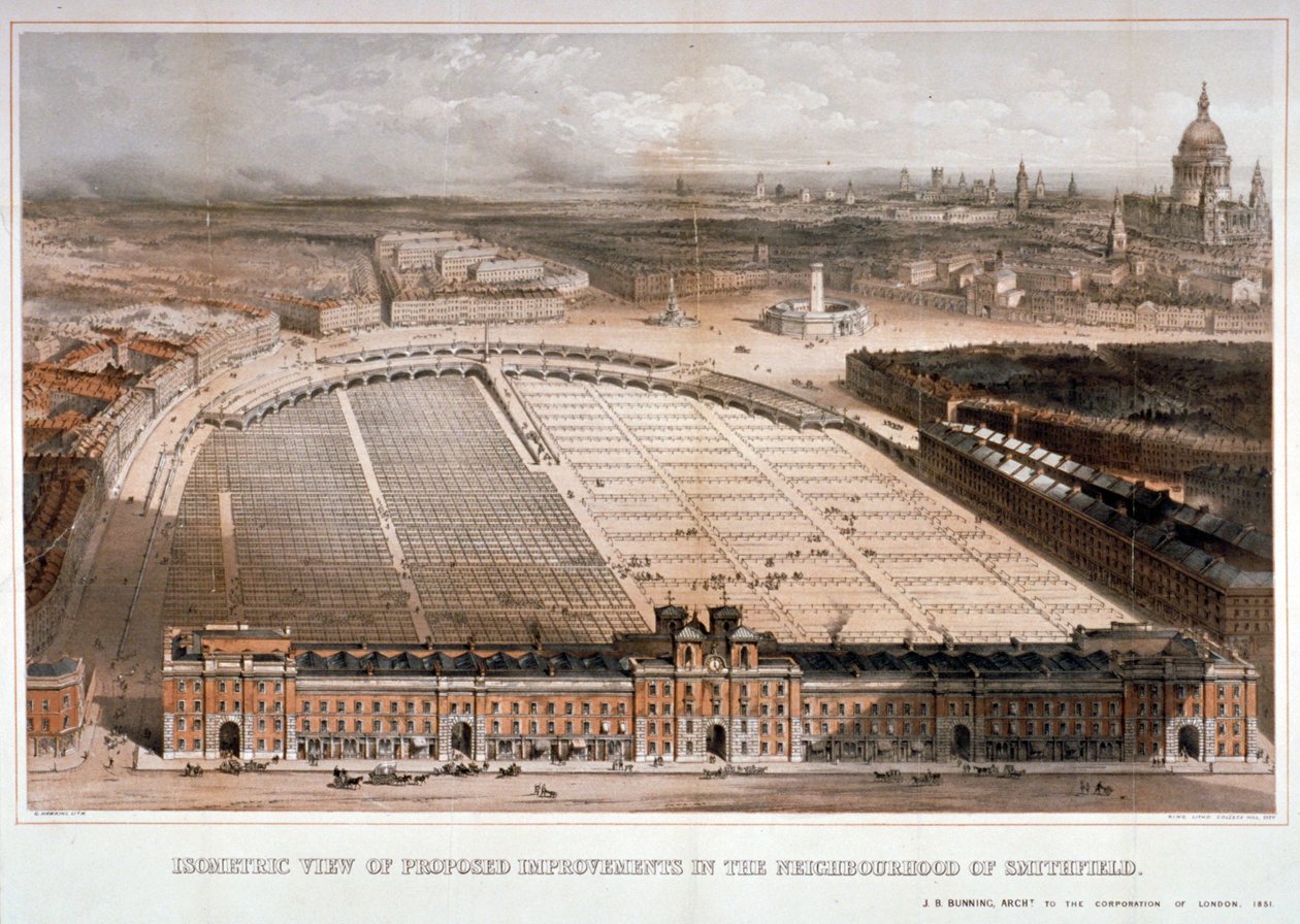 Smithfield Market, City of London, 1851 af George Hawkins