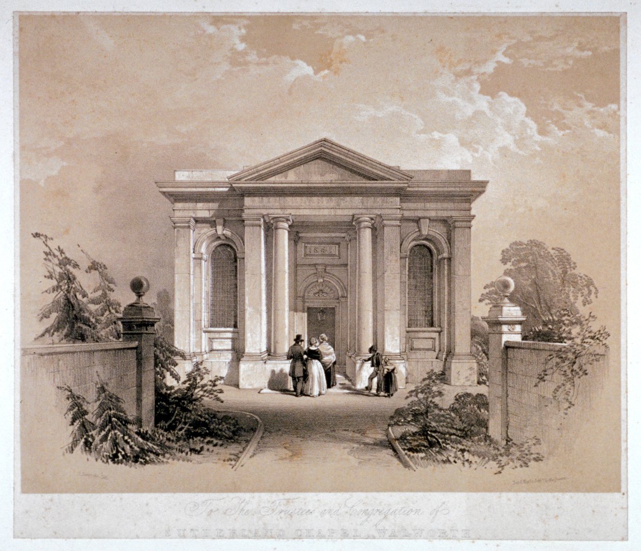 Udsigt over Sutherland Chapel, Walworth, Southwark, London, c1842 af George Hawkins