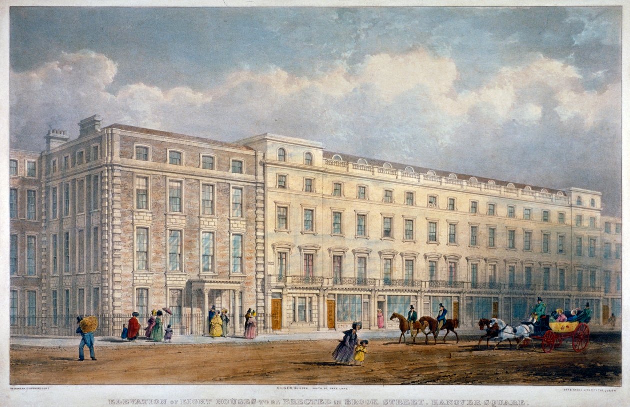 Udsigt over otte huse i Brook Street, Westminster, London, c1840 af George Hawkins