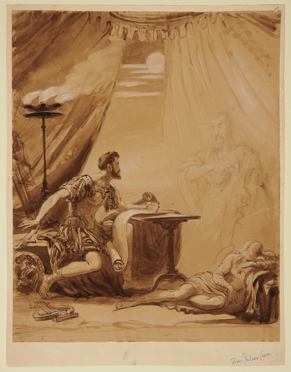 Scene fra Shakespeares "Julius Cæsar": Cæsars genfærd viser sig for Brutus af George Hayter