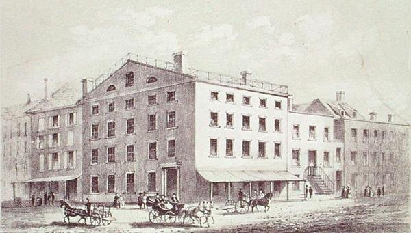Fraunces Tavern, på hjørnet af Broad and Peel Streets, New York City af George Hayward