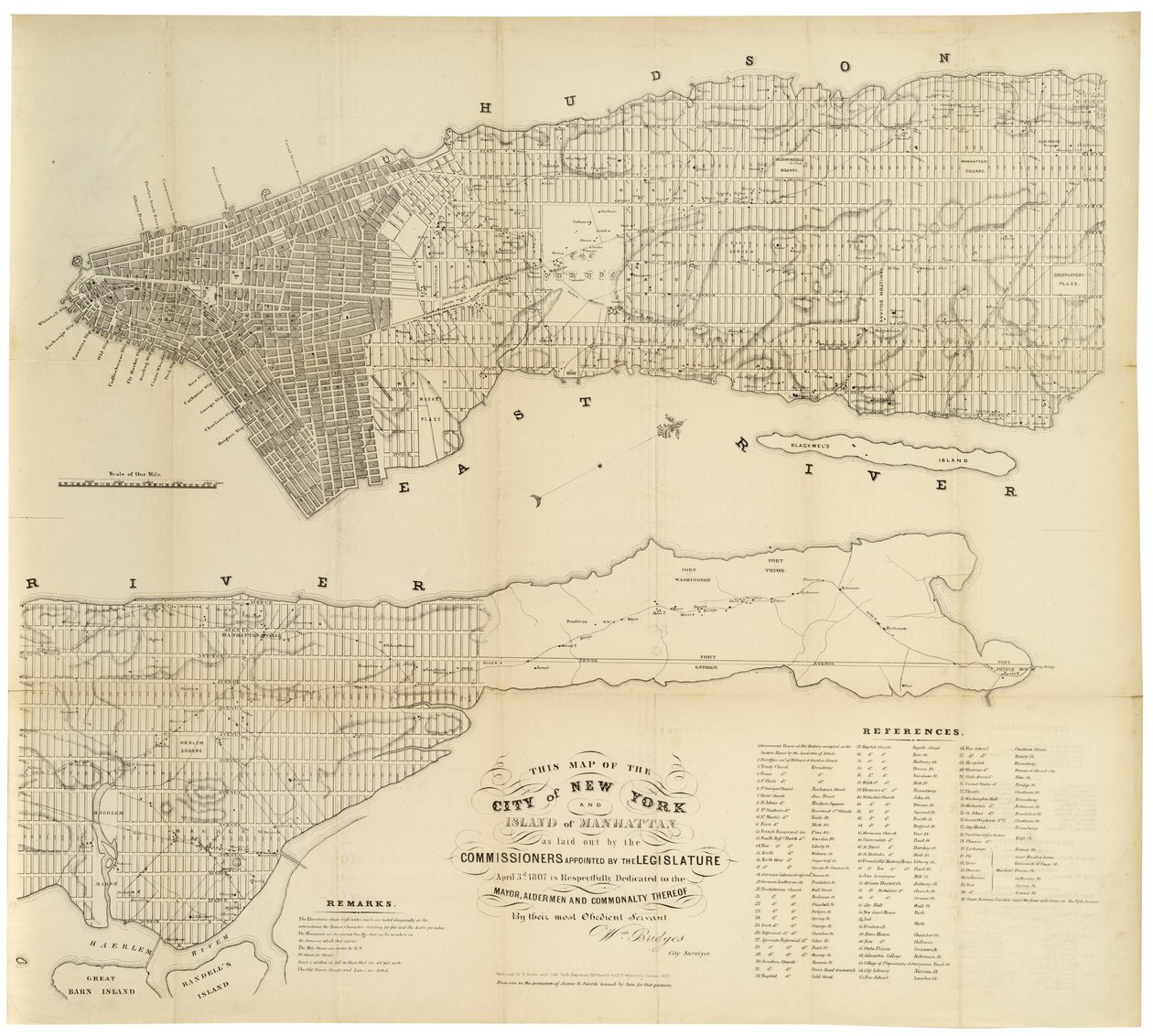 Dette kort over byen New York og Island of Manhattan som udstukket af kommissærerne udpeget af den lovgivende forsamling. . ., 1853 (sort blæk på papir) af George Hayward