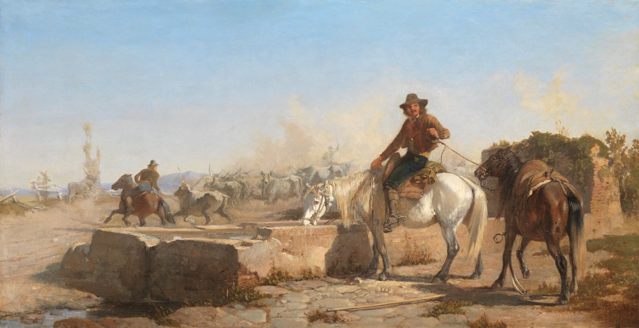 En Buttero, der vander sin hest i den romerske Campagna, 1853 af George Hemming Mason