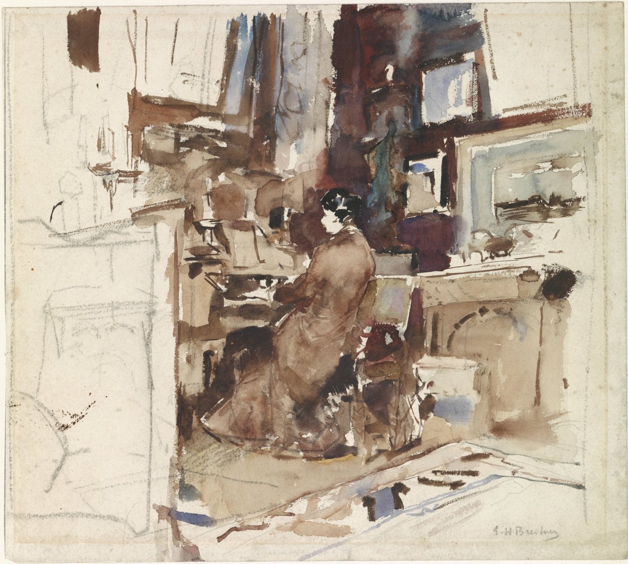 Dame i et studie bag et harmonium af George Hendrik Breitner