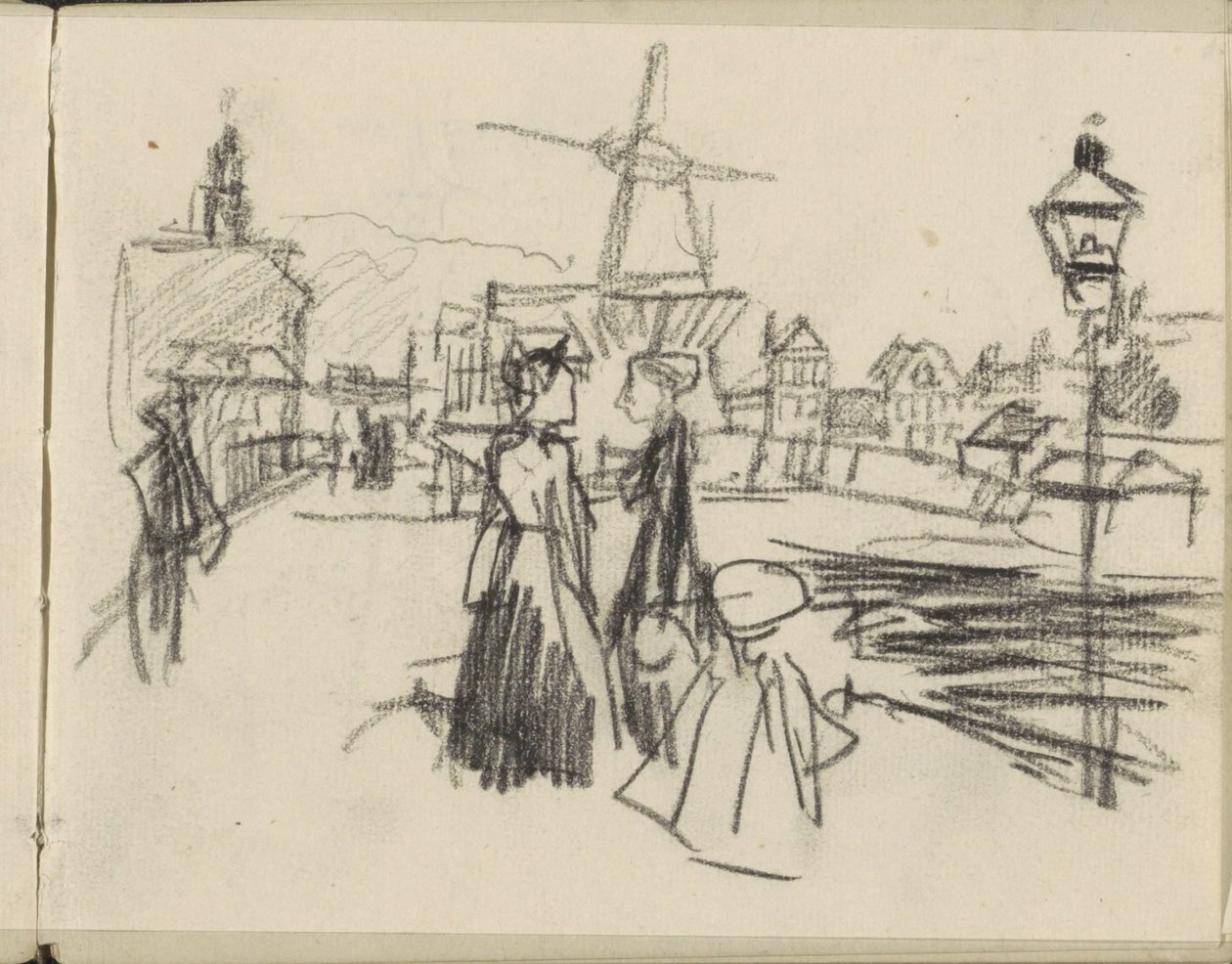 Udsigt over Blekerspad i Amsterdam med møllen De Victor af George Hendrik Breitner