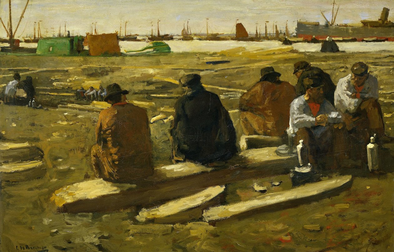Frokost på byggepladsen på Van Diemenstraat i Amsterdam Middagspause på byggepladsen på Van Diemenstraat, Amsterdam af George Hendrik Breitner