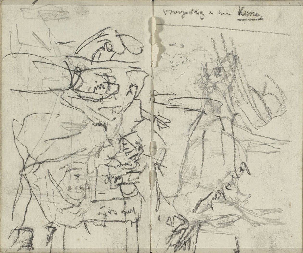 Studieark med figurer og en ko af George Hendrik Breitner