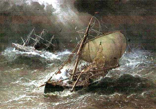 Storm i Nordsøen, med Smack & Barque af George Henry Andrews