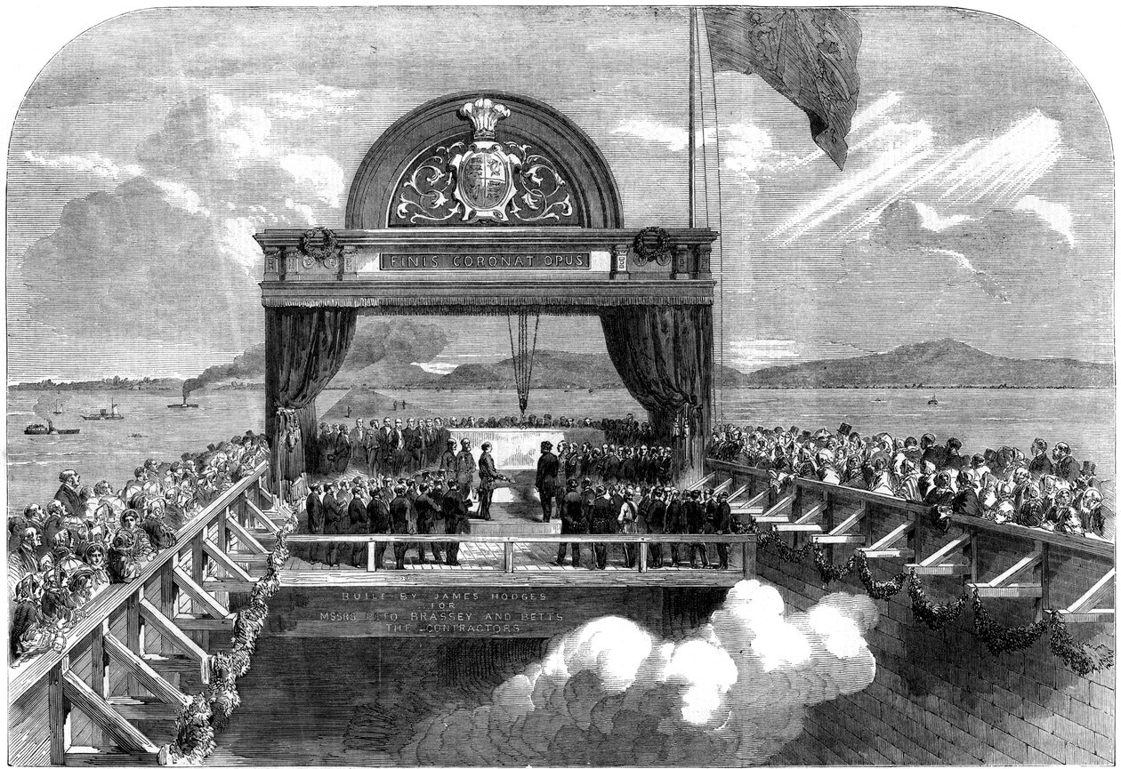 Prinsen af Wales lægger den sidste sten af Victoria-broen over St Lawrence-floden, 1860. af George Henry Andrews