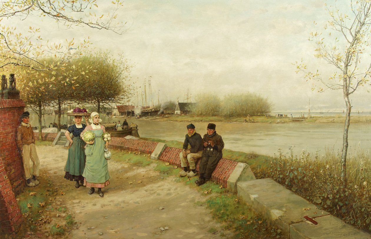 En udveksling af komplimenter - Muiden, Nordholland, ca. 1881 (olie på lærred) af George Henry Boughton