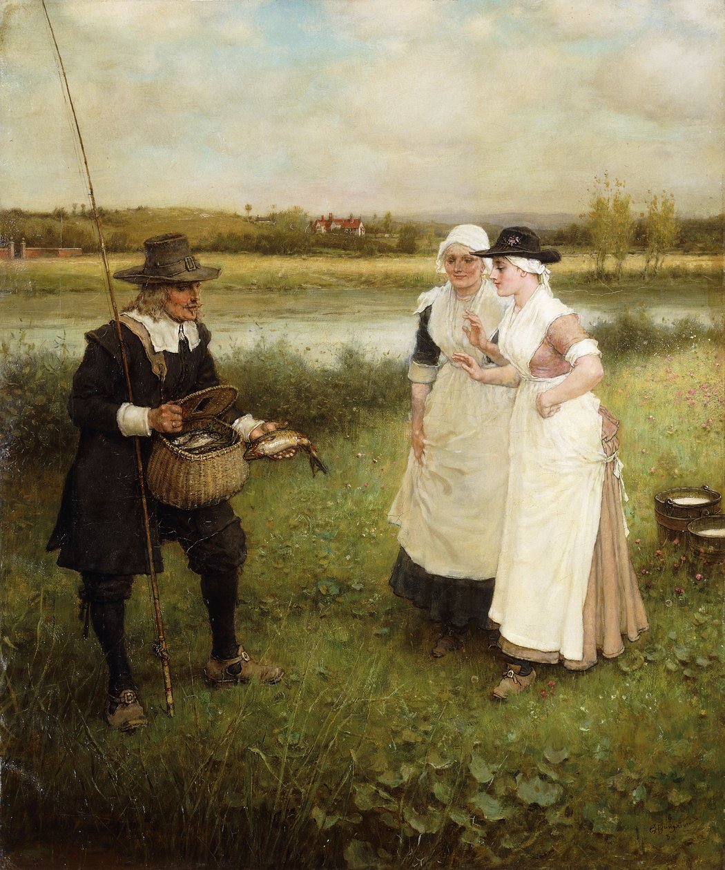 Isaac Walton and the Milkmaids, 1888 af George Henry Boughton