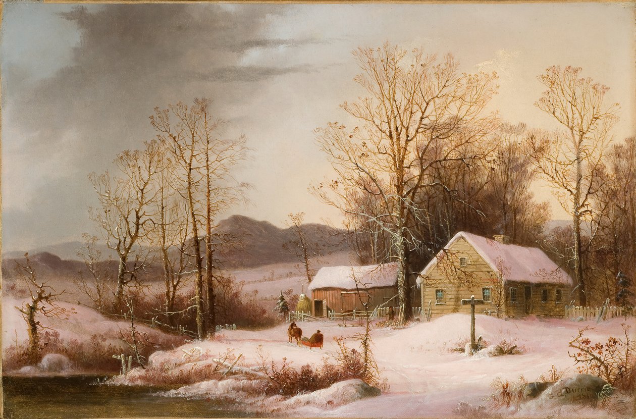 Bondegård om vinteren 1860 (olie på lærred) af George Henry Durrie