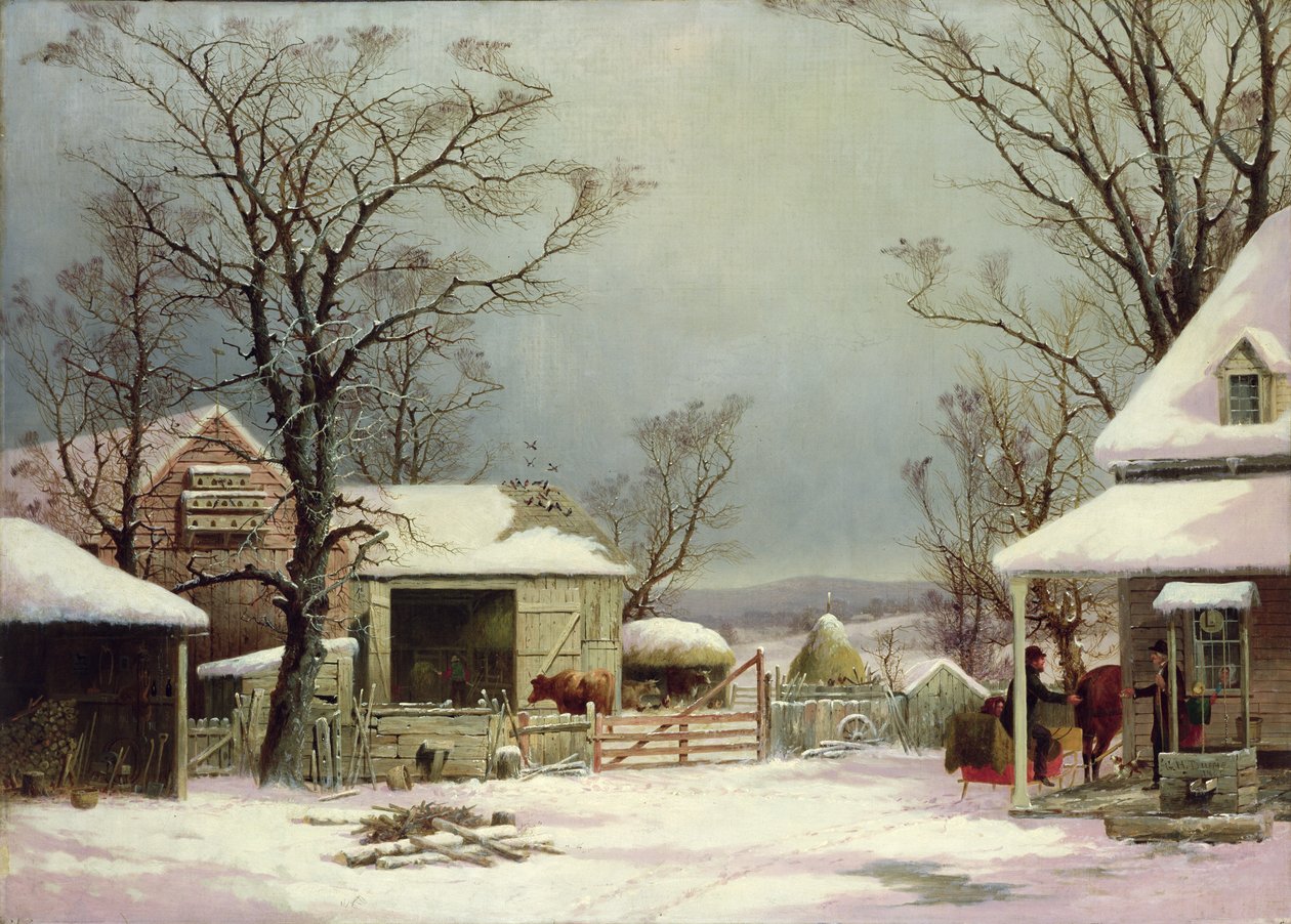 Gårdhave om vinteren, 1862 af George Henry Durrie