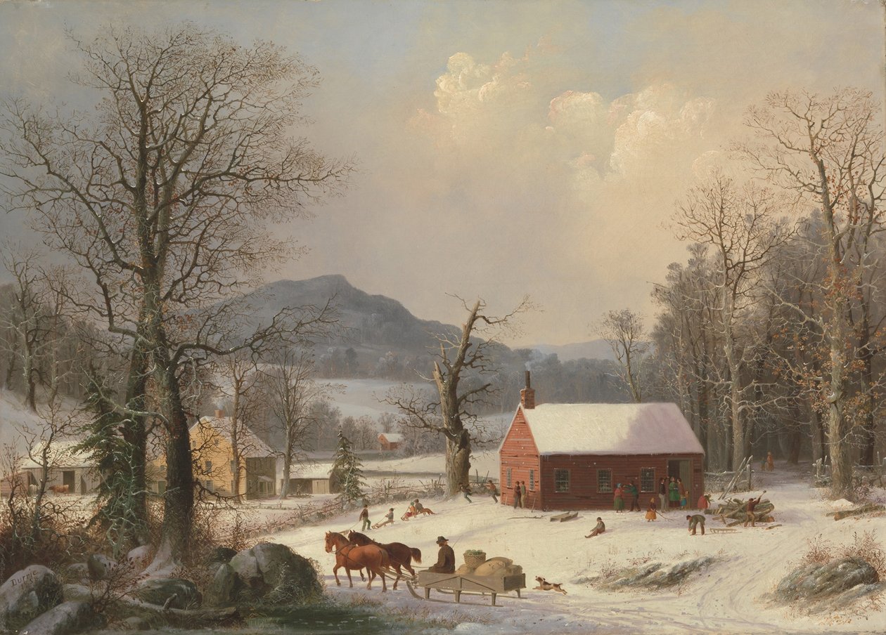 Red School House (Landsscene) af George Henry Durrie