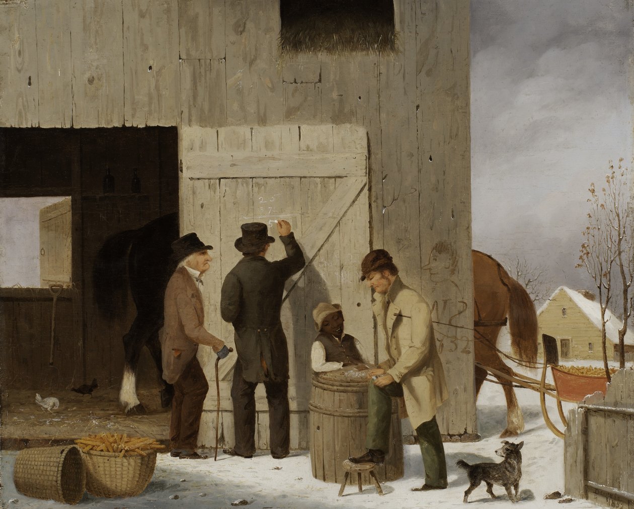 Selling Corn, Settling the Bill, 1852 (olie på træ) af George Henry Durrie
