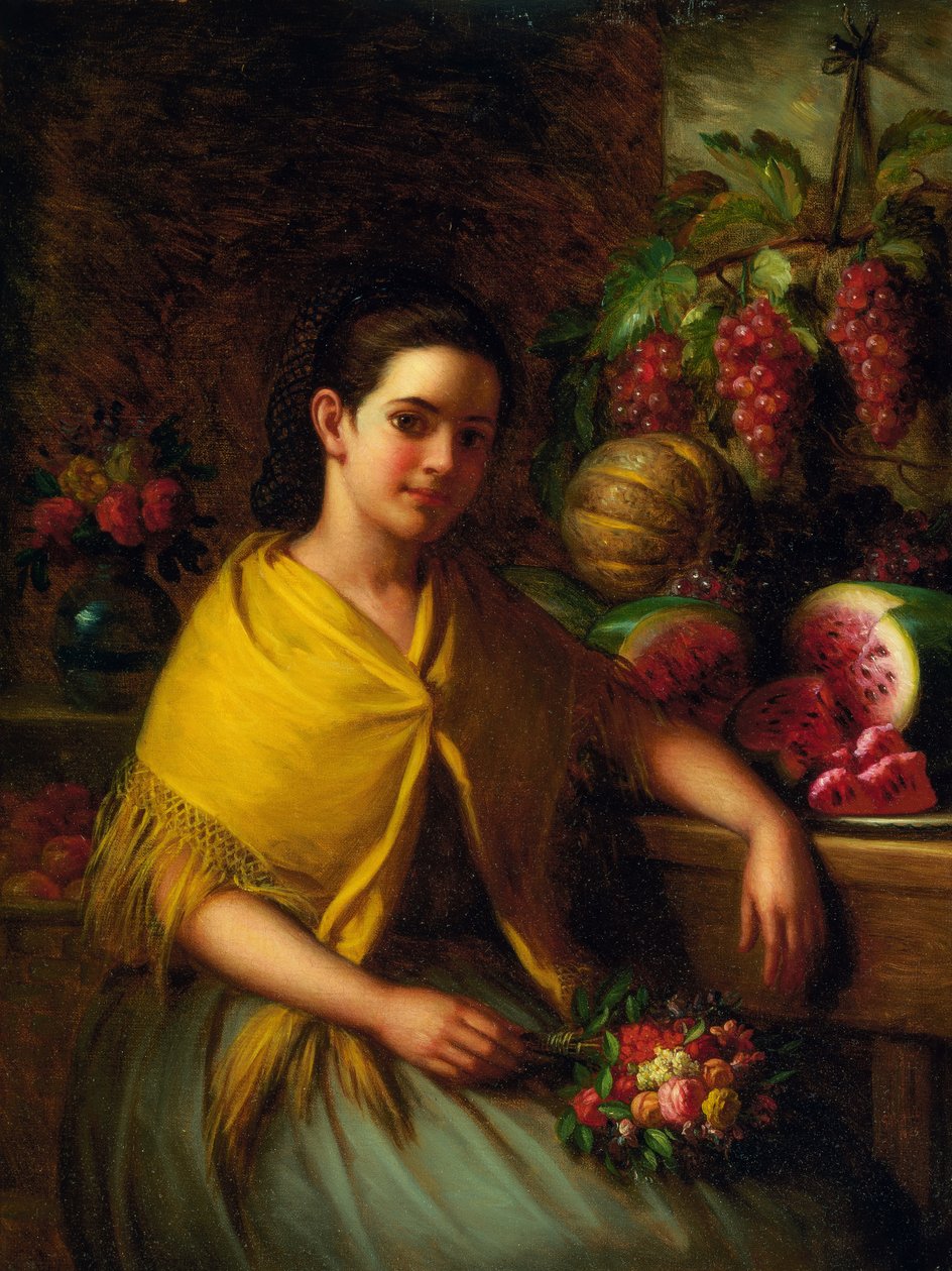 Pige med stilleben af vandmelon og druer af George Henry Hall