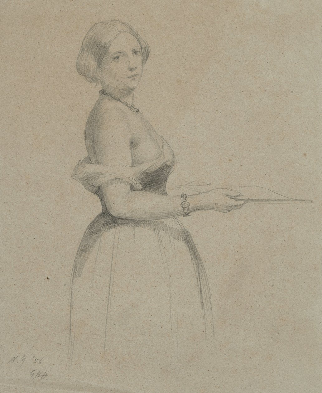 Portræt af en ung kvinde, 1856 (grafit på solbrunt vævet papir) af George Henry Hall