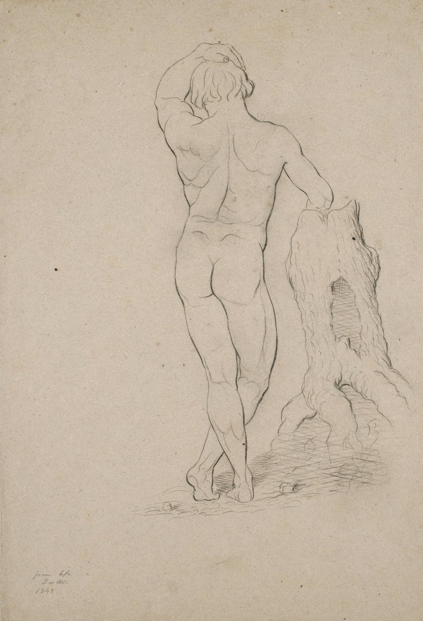 Uden titel - Mand nøgen, bagfra, 1846 (kul på brunt vævet papir) af George Henry Hall