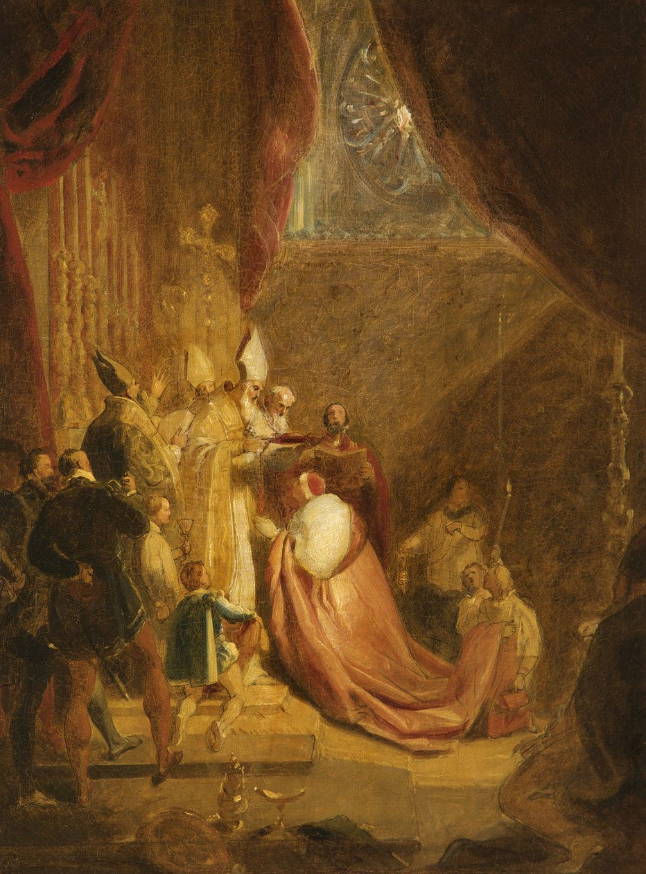 Wolsey modtager Cardinals Hat i Westminster Abbey af George Henry Harlow