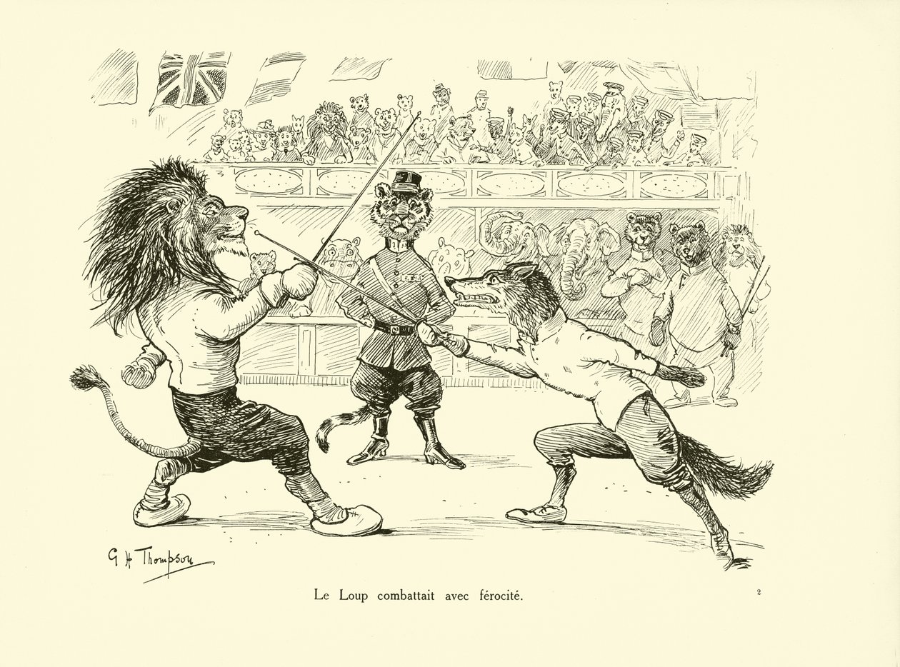 Le Loup combattait avec ferocite (litografi) af George Henry Thompson