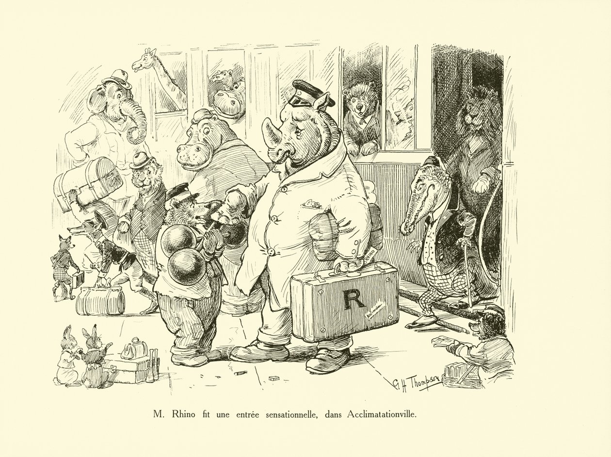 Mr Rhino gjorde en sensationel entré i Acclimatationville (litho) af George Henry Thompson