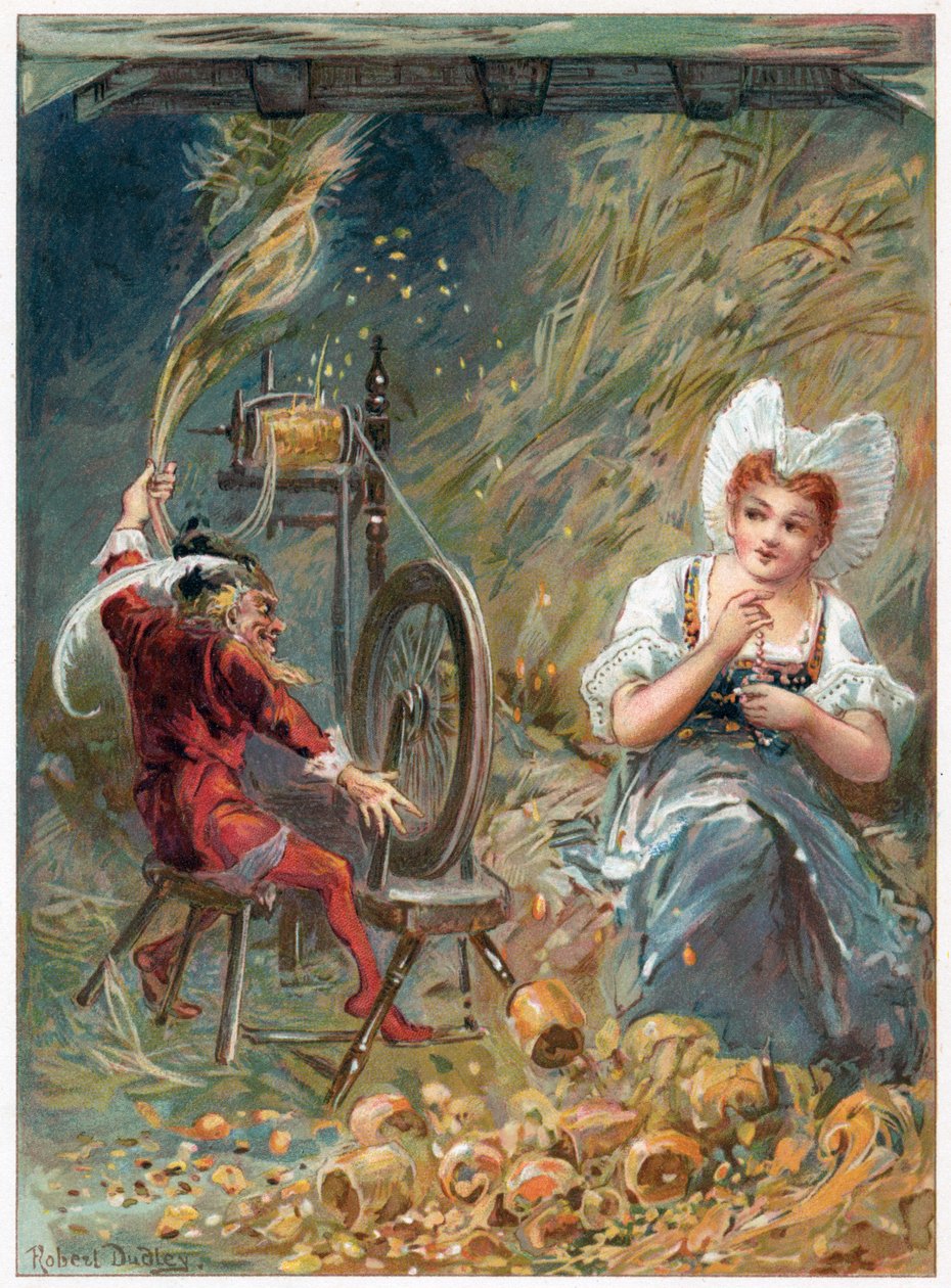 Rumpelstiltskin spinning, illustration fra 