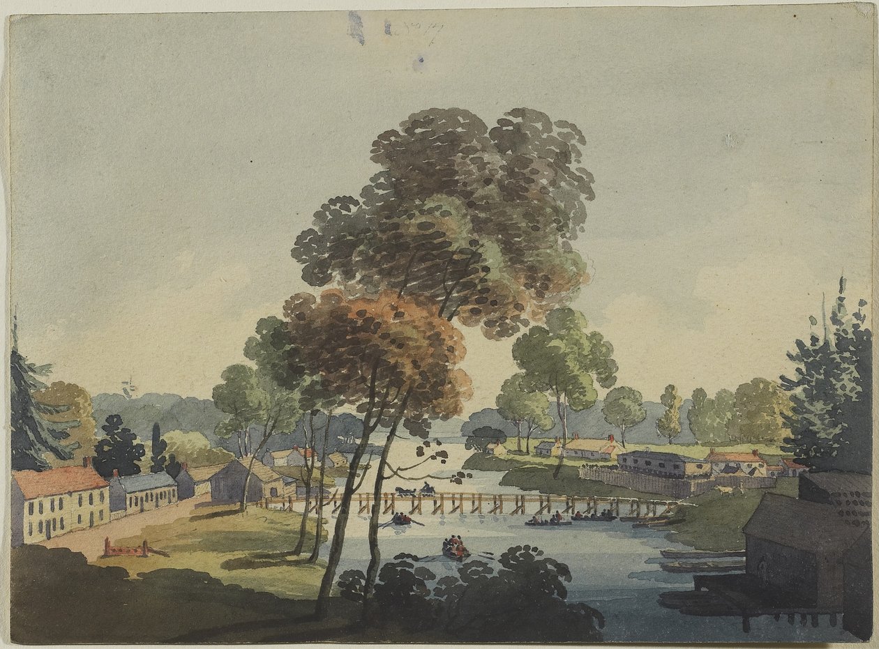 Landsbyen Chippawa nær Niagara-vandfaldene, ca. 1801 (wc på vævet papir) af George Heriot
