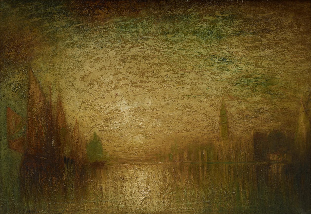 Venetiansk solnedgang, ca. 1900-19 (olie på lærred) af George Hirst Bogert