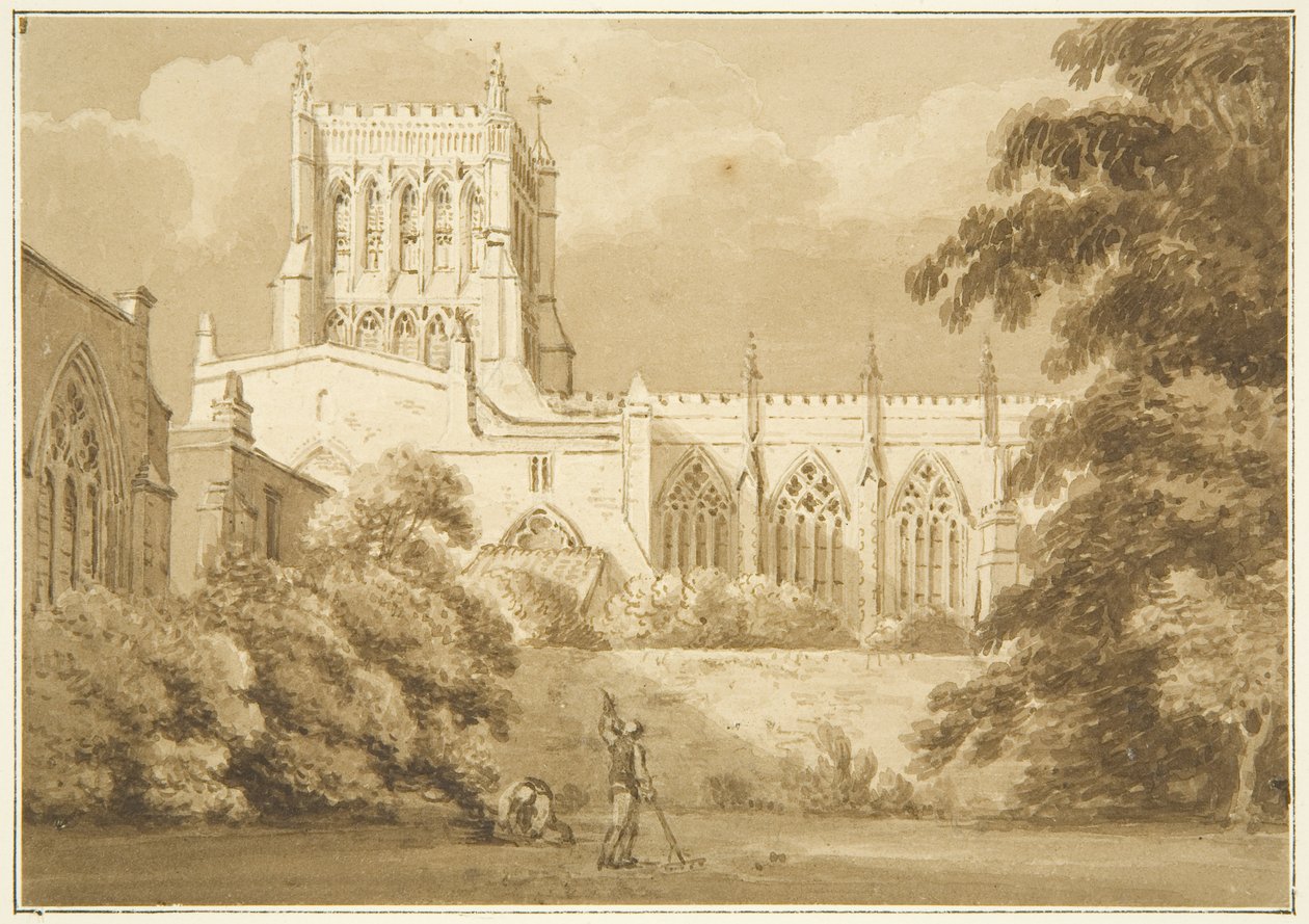 South View af Bristol Cathedral (blyant og akvarel på papir) af George Holmes