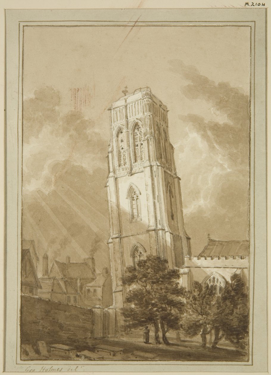 Temple Church (blyant og akvarel på papir) af George Holmes