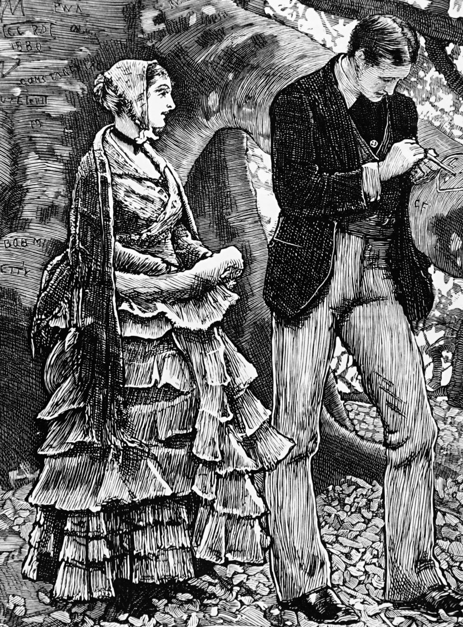 Illustration, der viser en kvinde, der nægter et frieri fra en mand af George Housman Thomas