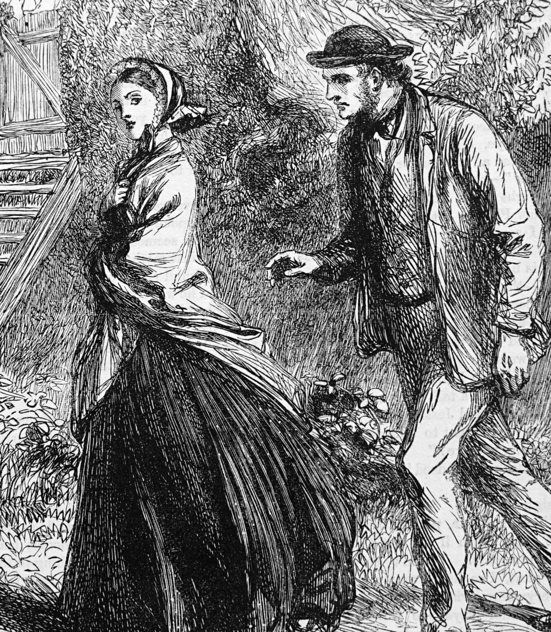 Illustration, der viser en kvinde, der nægter et frieri fra en mand af George Housman Thomas