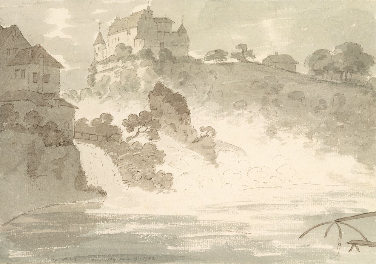 Falls at Schauffhausen, 1782 (wc over grafit med pen og blæk på papir) af George Howland Beaumont