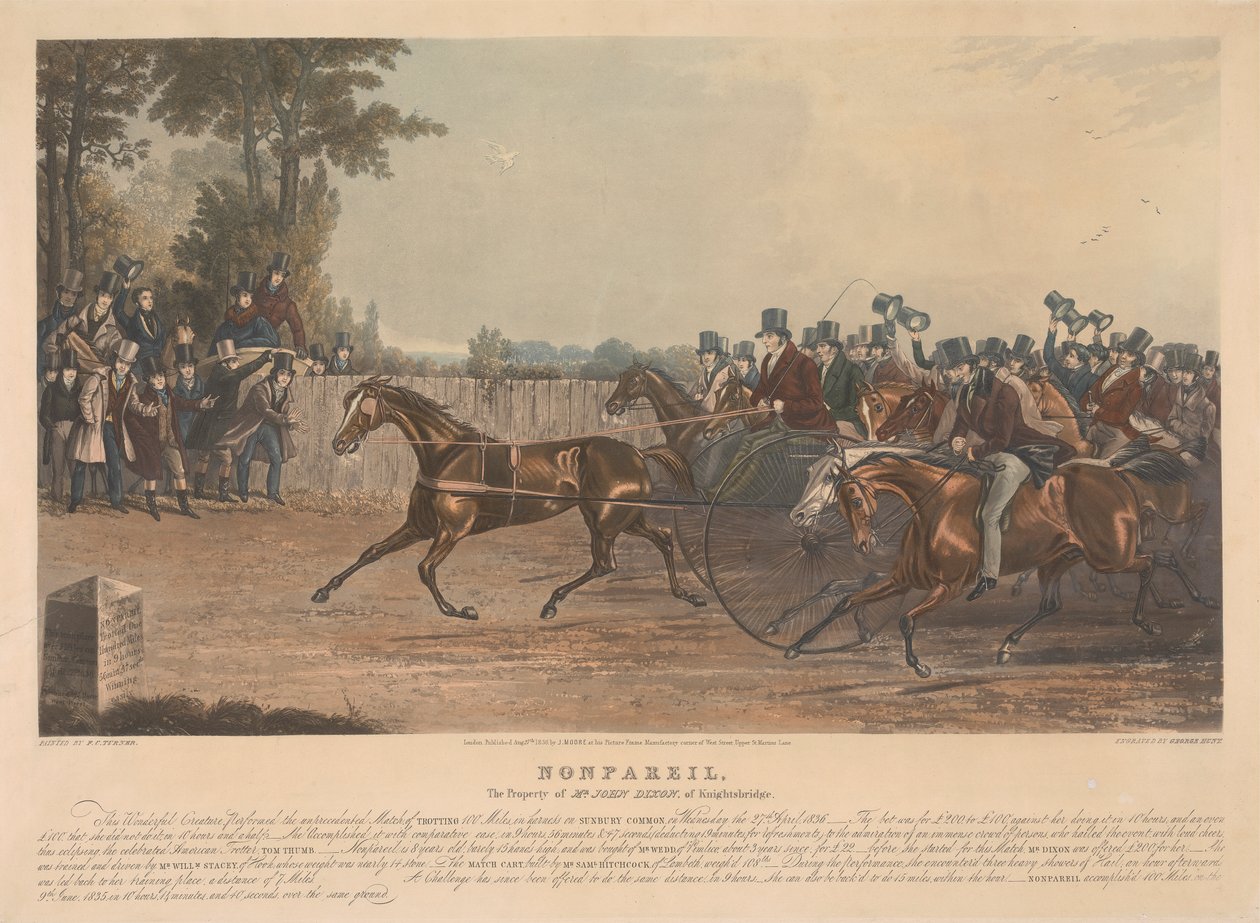 "Nonpareil" / The Property of Mr. John Dixon of Knightsbridge / This Wonderful Creature, Udførte den hidtil usete kamp, at trave 100 Miles i seletøj på Sunbury Common, onsdag den 27. april, 1836. ... af George Hunt