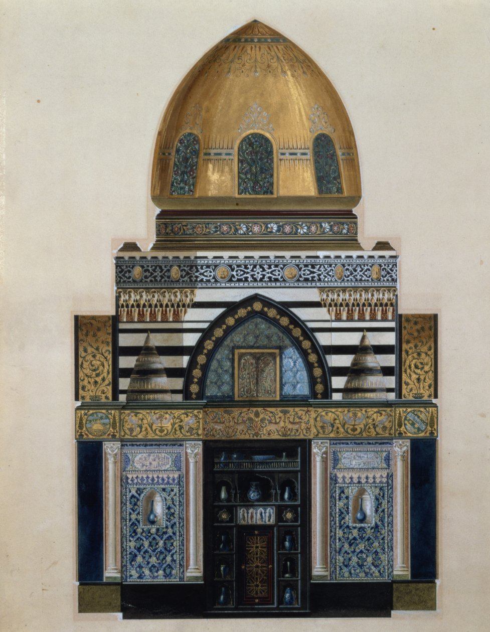 Design til Arab Hall i Leighton House, London, 1880 (wc, gouache) af George II Aitchison