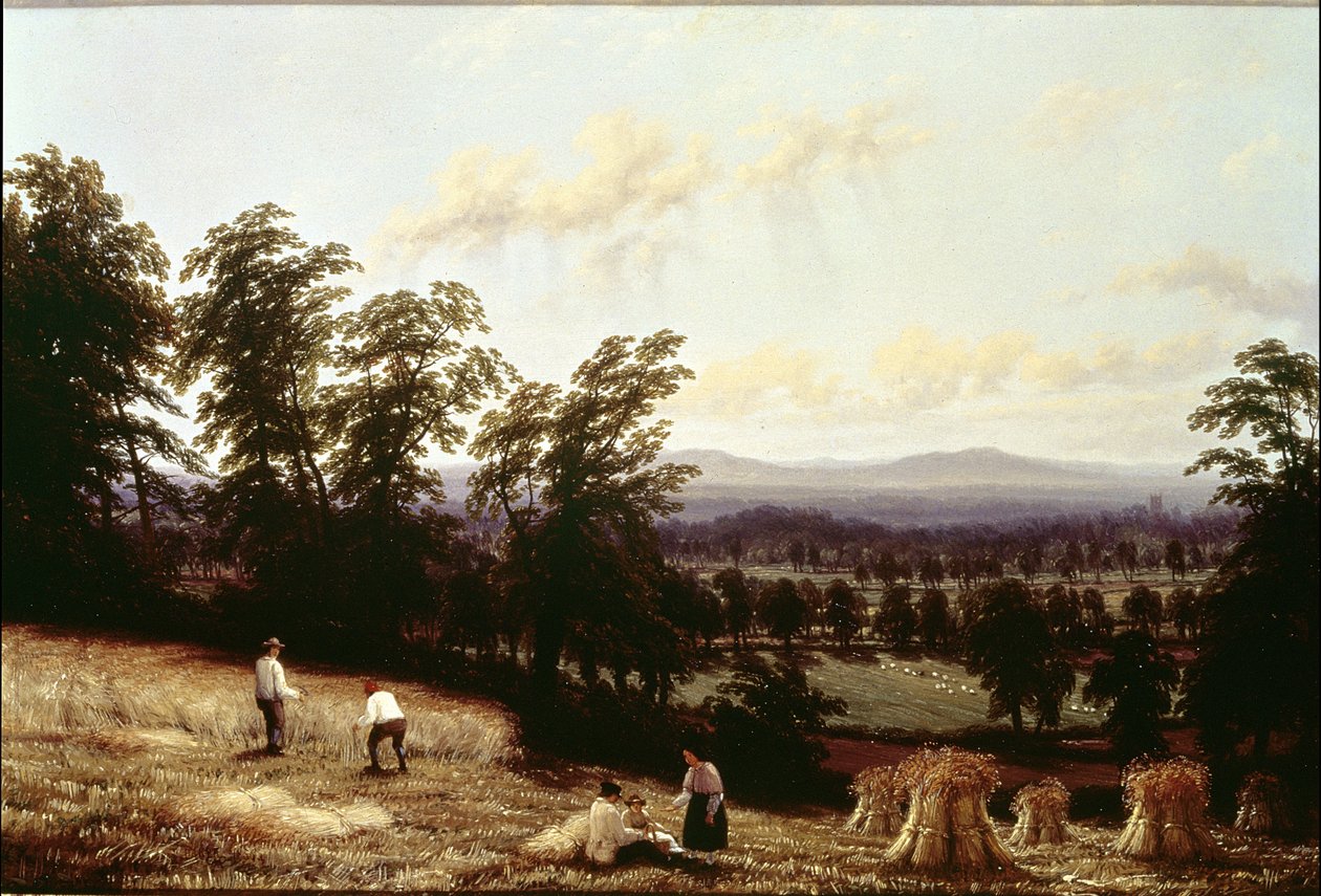 Høstakke nær en flod, nær Harford, Warwickshire, 1872 af George II Turner