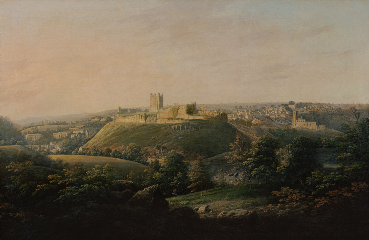 En omfattende udsigt over Richmond, Yorkshire (olie på lærred) af George I Cuitt