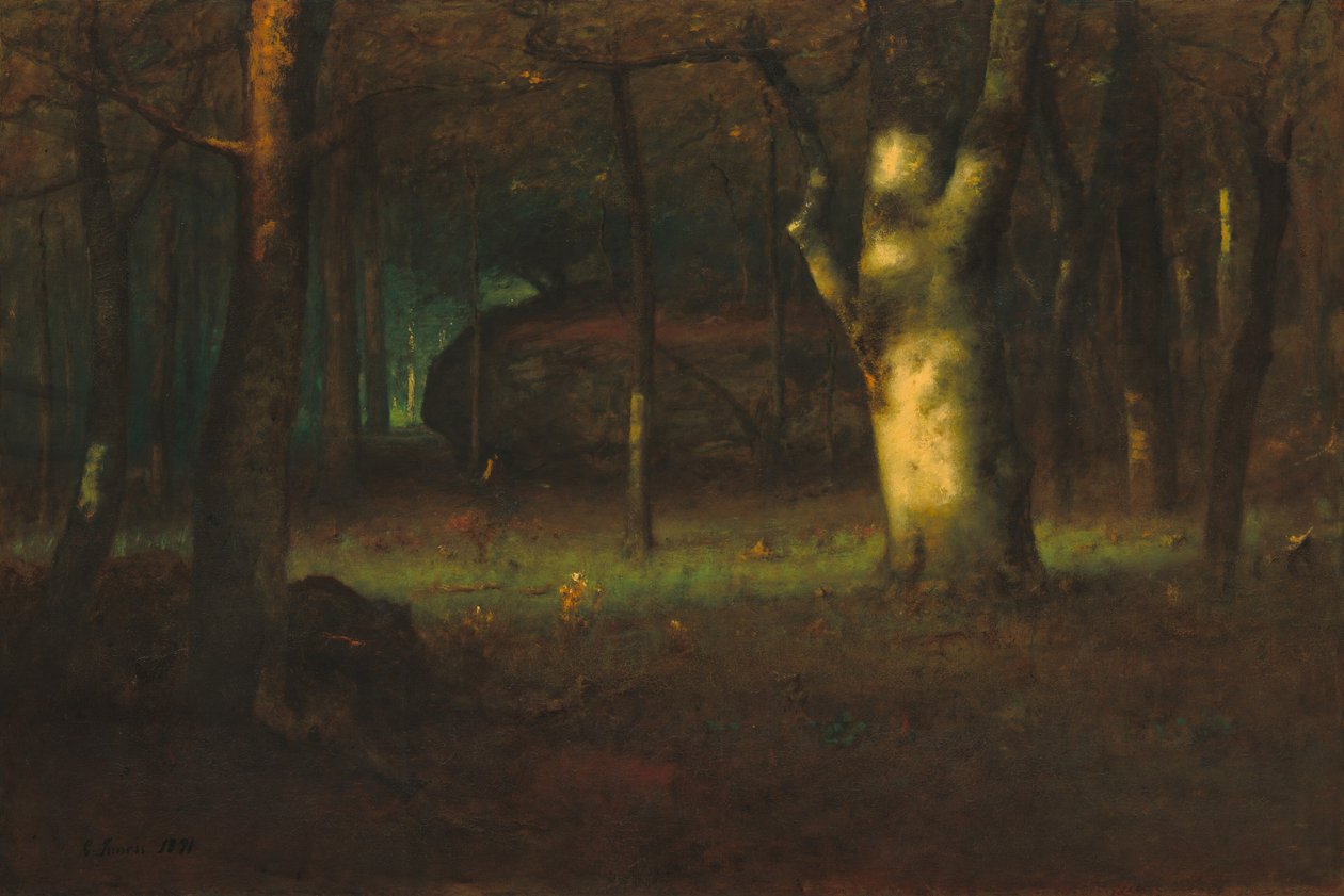 Solnedgang i skoven af George Inness