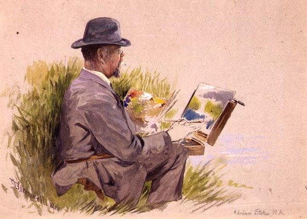 Adrian Stokes, R.A. på arbejde (akvarel) af George Jackson Flemwell