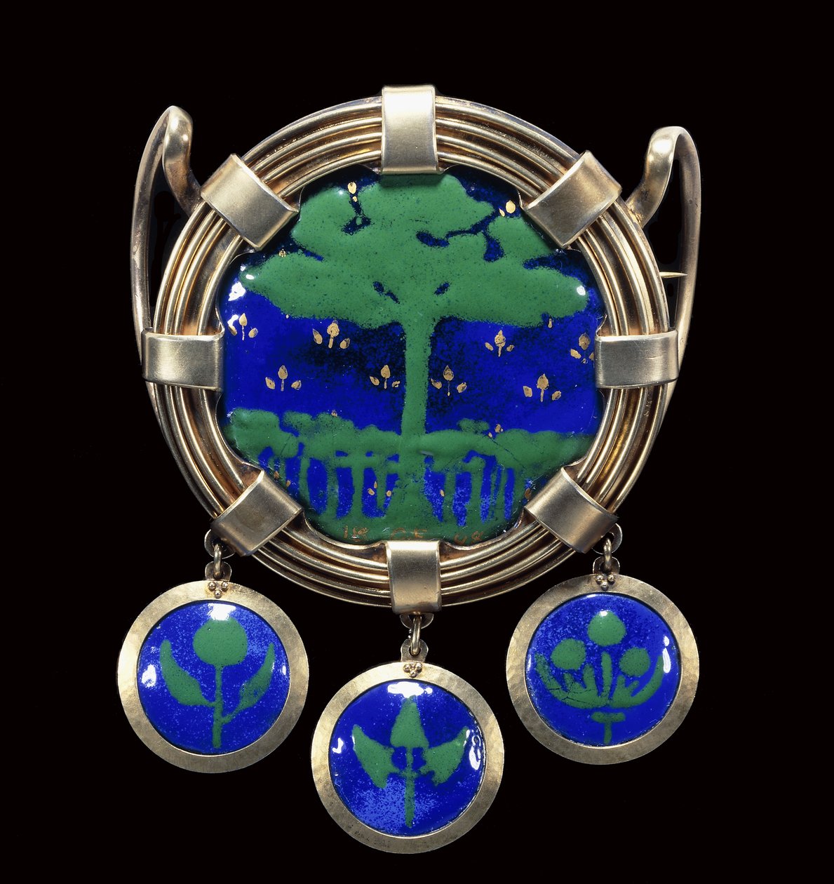 Stort ornament af forgyldt sølv og emalje af George James Frampton
