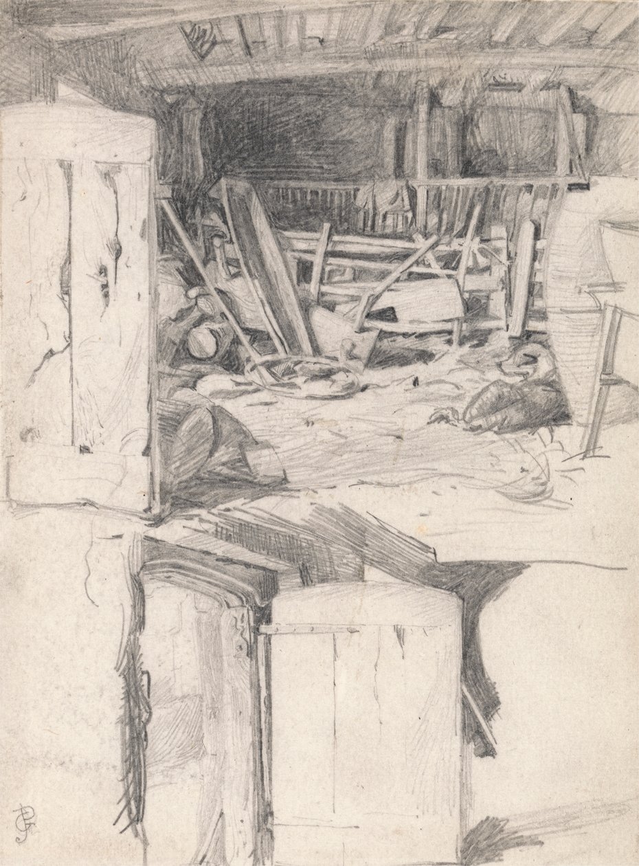 Studie til "Gåsen", 1867: Indre af en lade af George John Pinwell