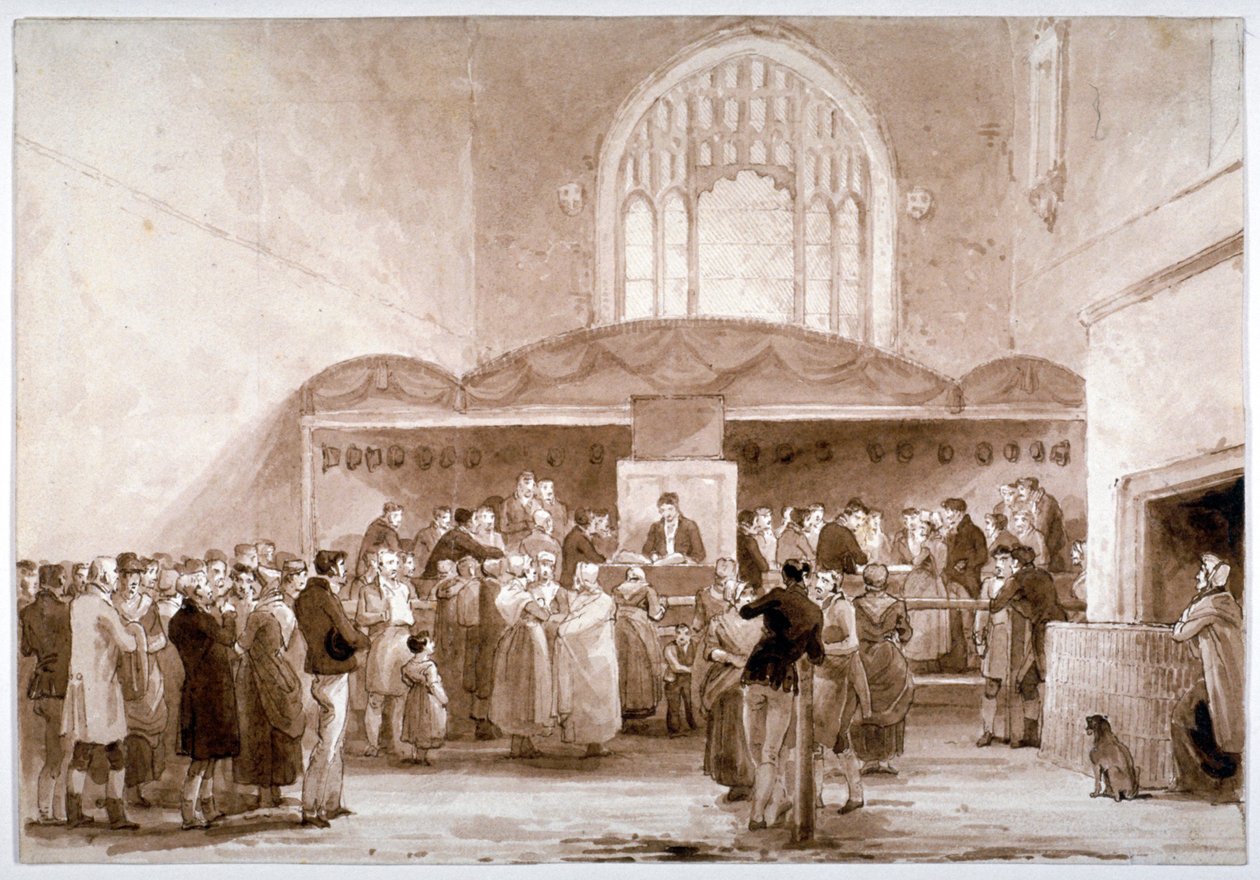 Indvendigt billede af Guildhall Chapel, City of London, 1817 af George Jones