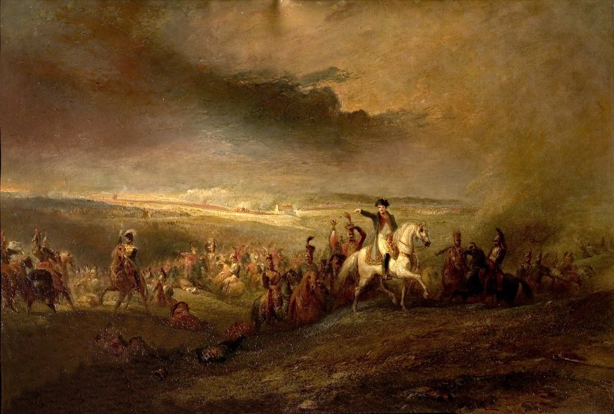 Napoleon forlader feltet ved Waterloo den 18. juni 1815, ca. 1816 af George Jones