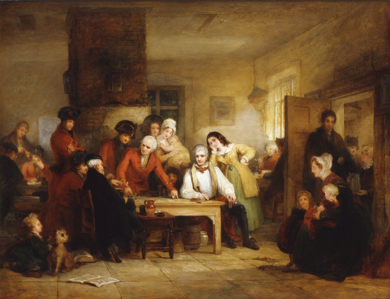 The Smoking House på Chelsea Hospital: Pensionister, der beskriver slaget ved Corunna, 1834 af George Jones