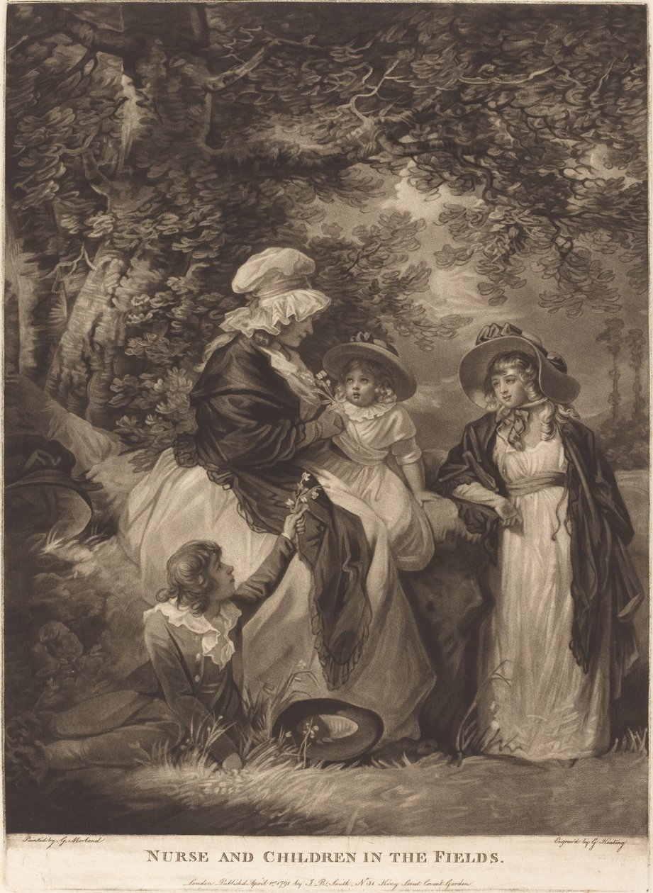 Sygeplejerske og børn i marken af George Keating after George Morland